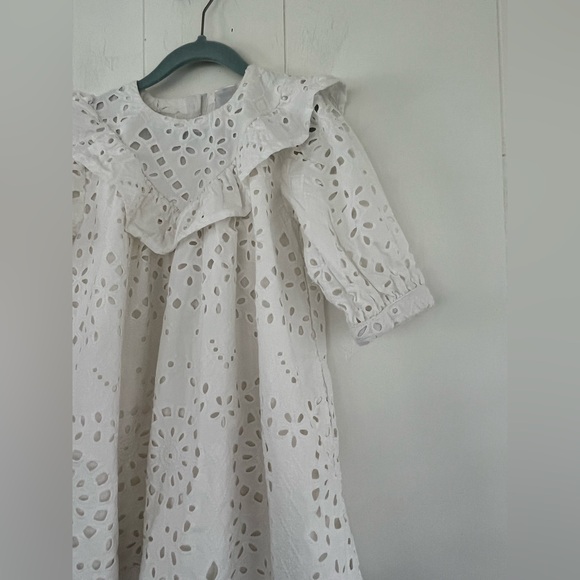 Nordstrom White Eyelet Collared Lined Dress Pockets Beach Wedding Size 5 - Picture 6 of 15